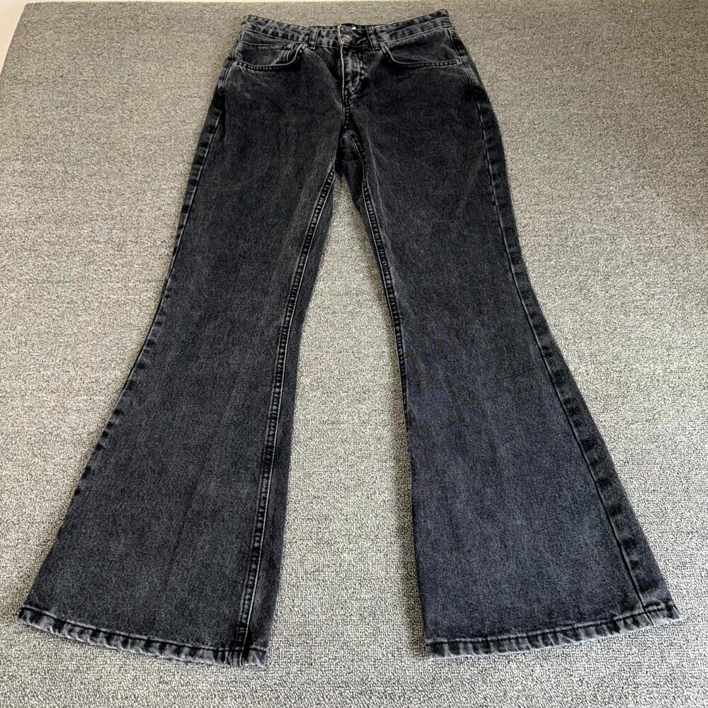 Ragged Flared Jeans Women's 26 Black Denim Stretch Dark Wash Pockets Streetwear